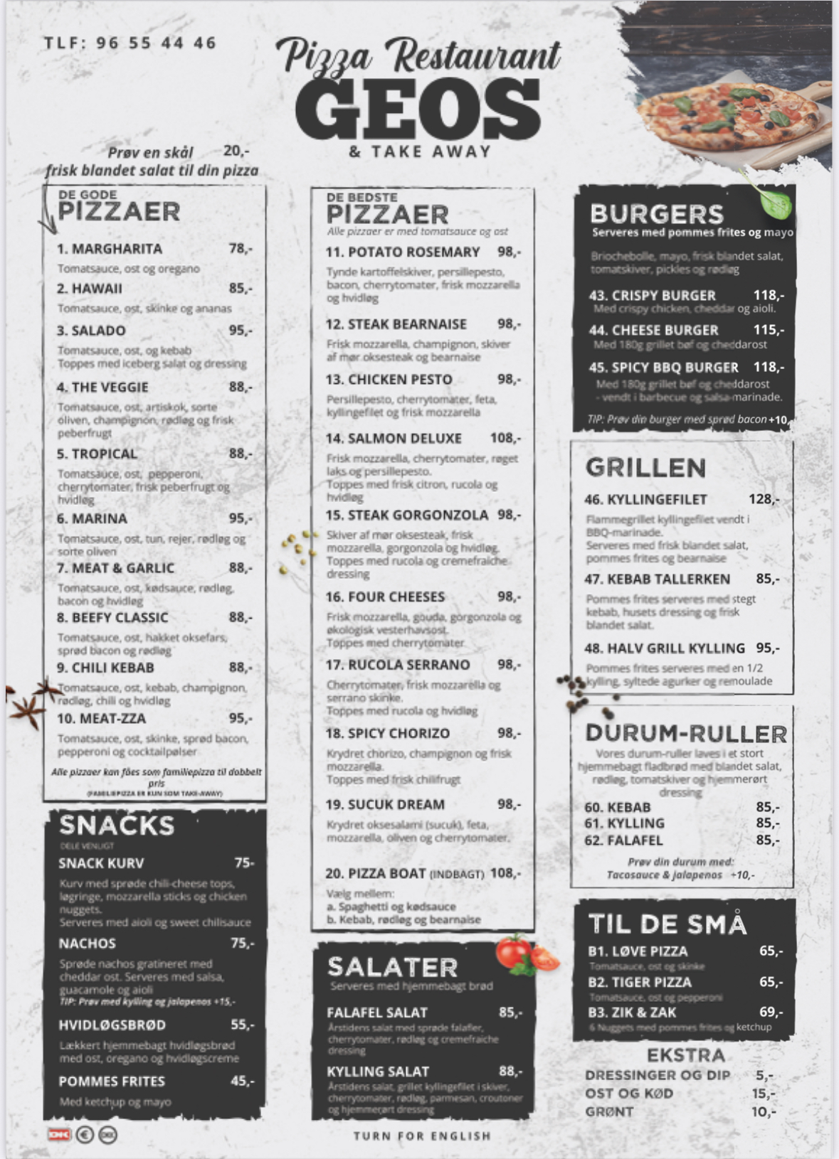 Geo's Pizza menu